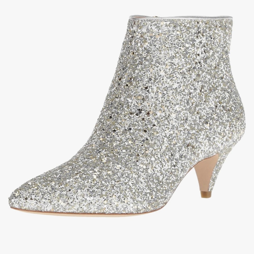 🤍✨ KATE SPADE - NWOB - sequin kitten heel booties with duster bag